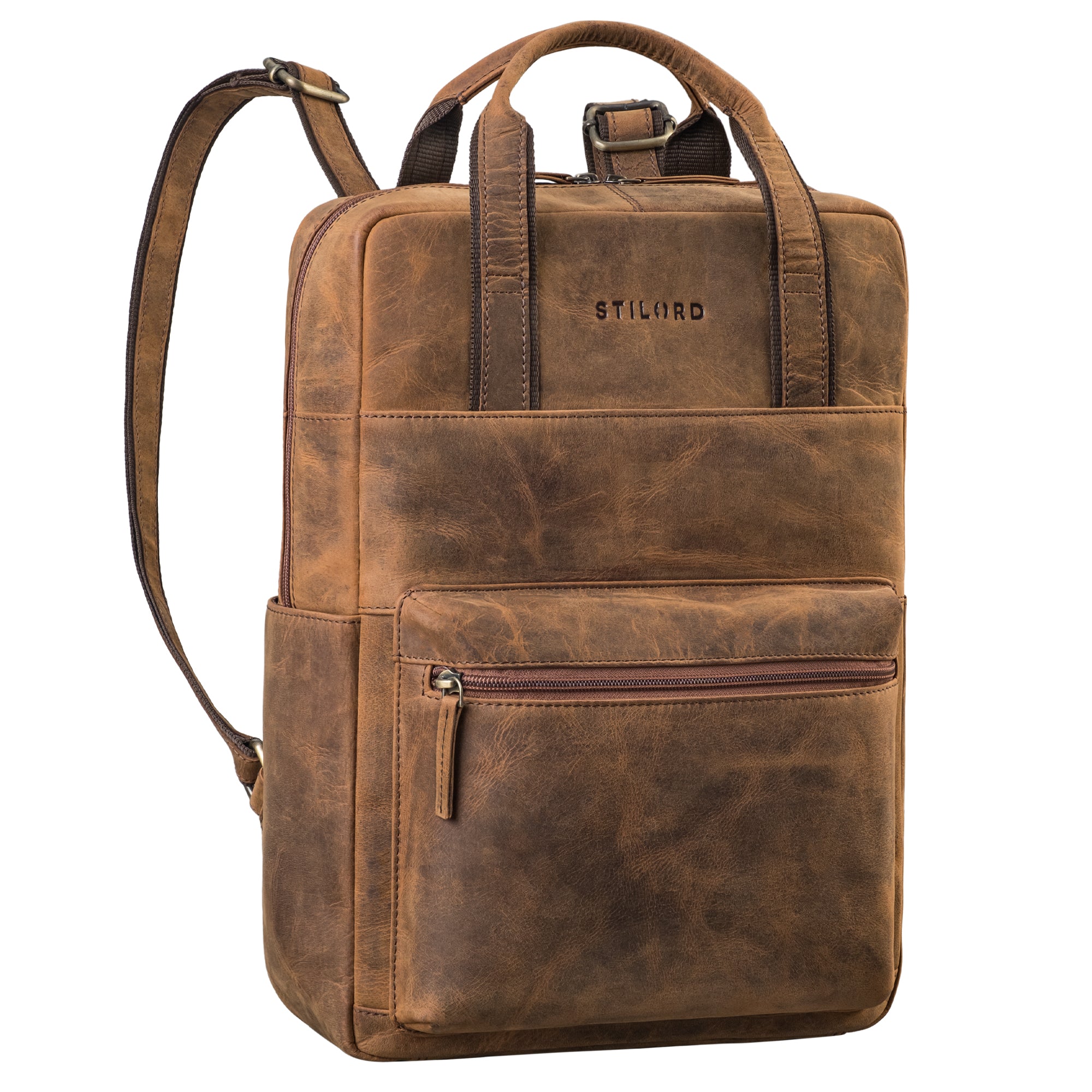 Großer Brauner Business Lederrucksack Damen 15.6 Zoll