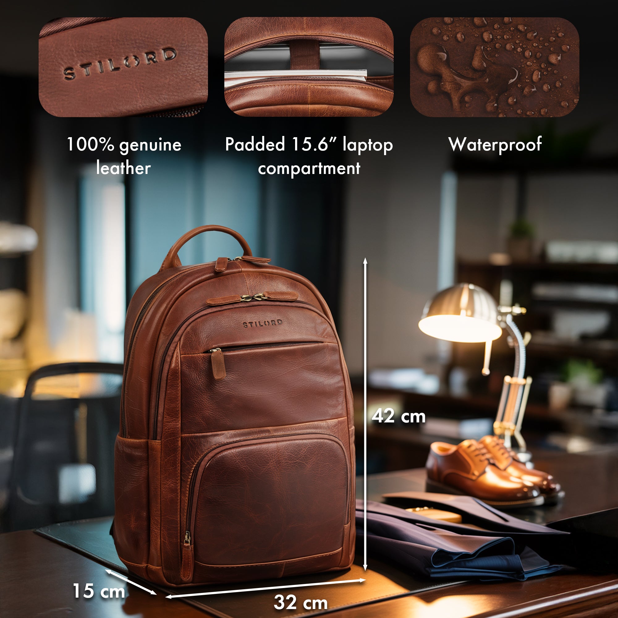 leather backpack for men laptop cognac