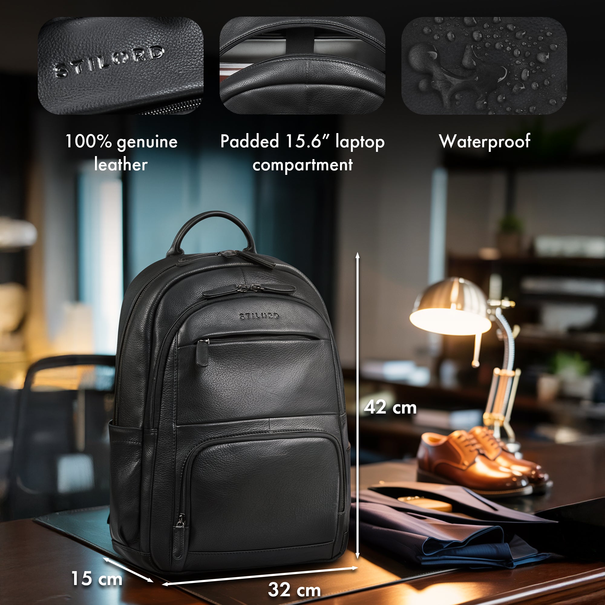 leather backpack mens black