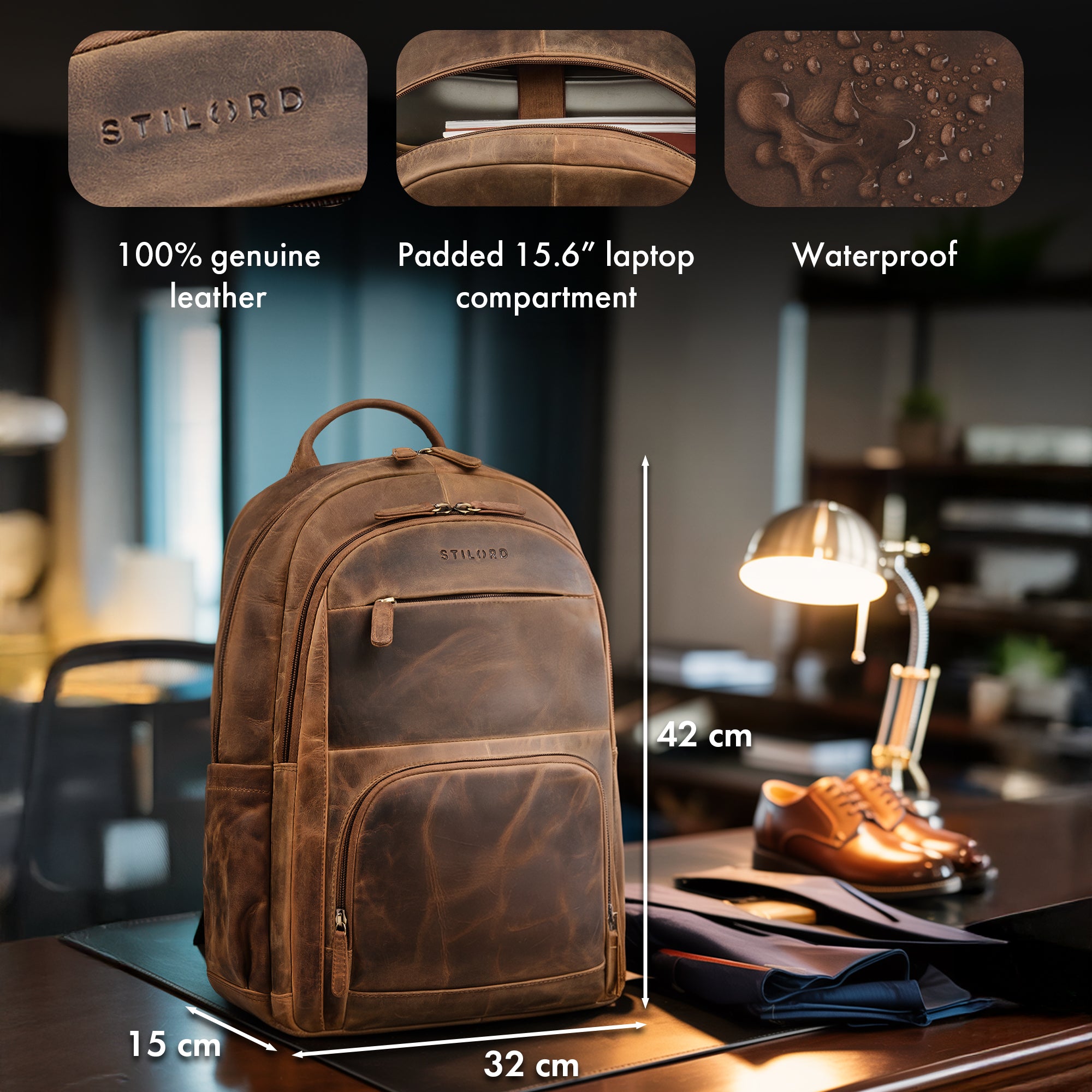 mesn laptop rucksack leather brown
