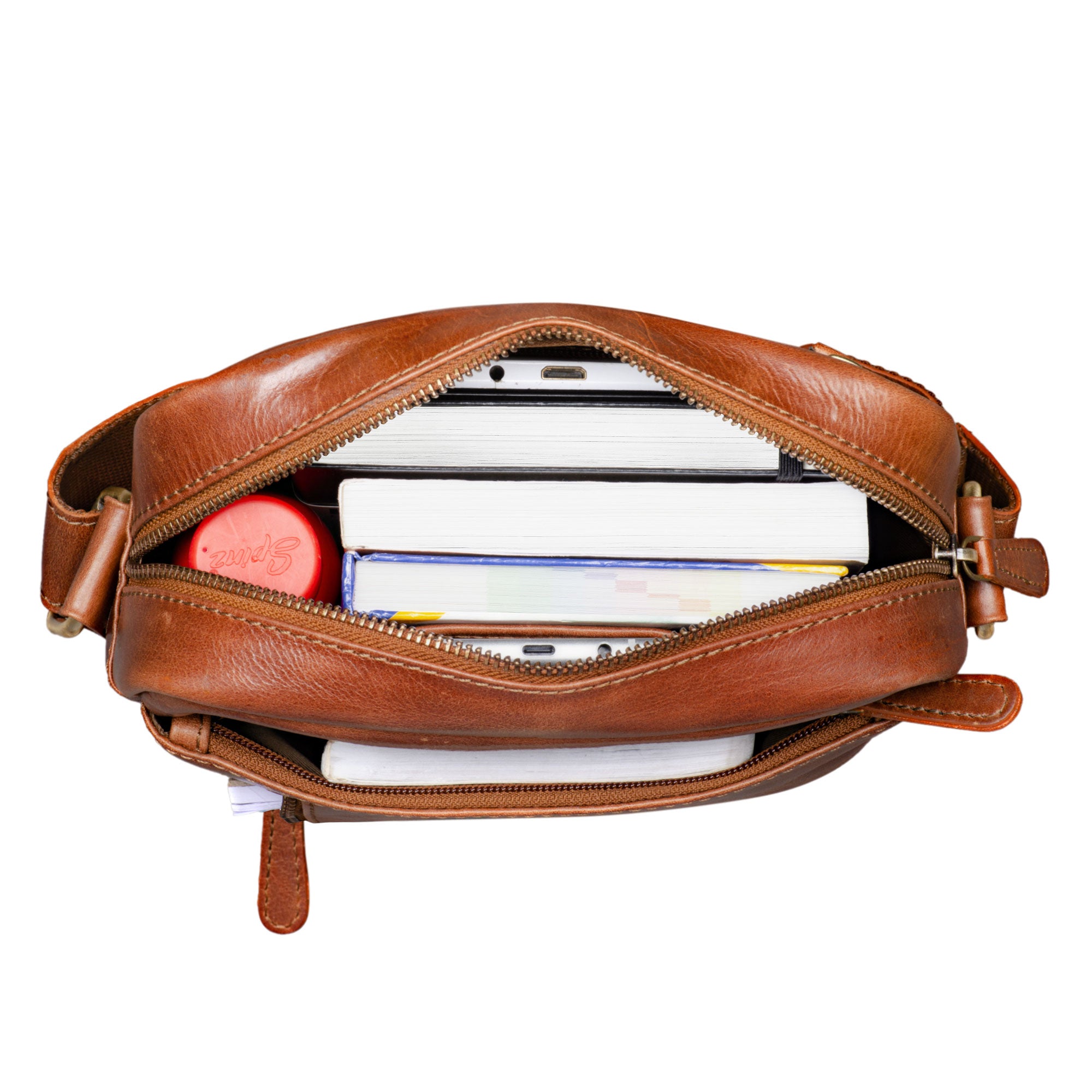 Leder Cross Body Bag Herren braun