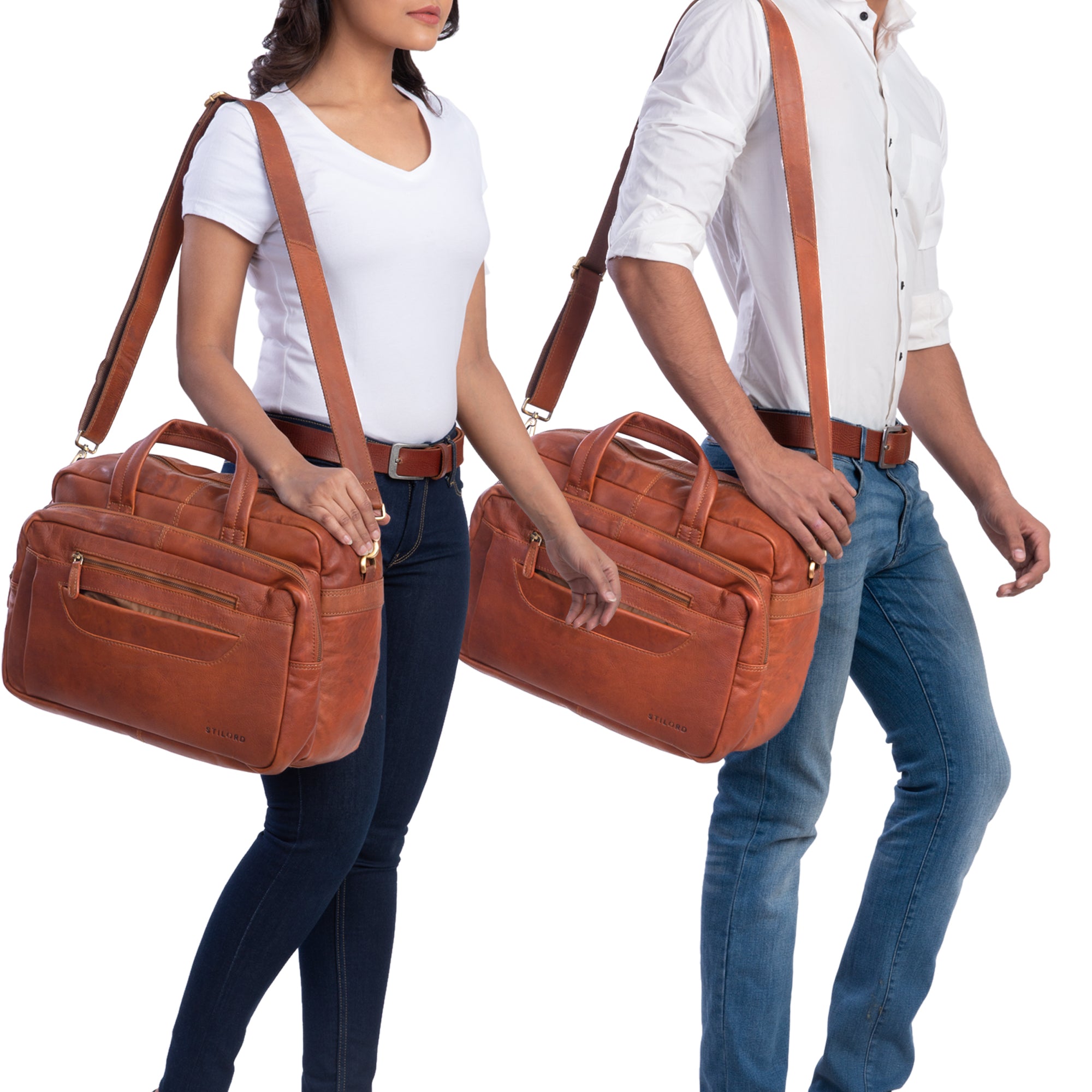 Umhängetasche Schultertasche Frauen Männer Echtleder Cognac