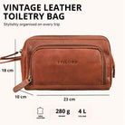 Necessaire em couro cor maraska castanho, vista frontal com fecho, logótipo STILORD em relevo e pega