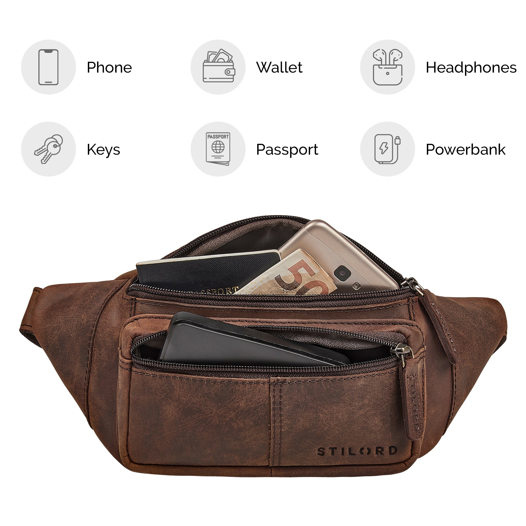 genuine leather waist pouch men brown