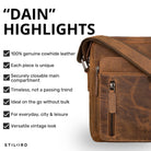 Kleine braune Dain Schultertasche aus Rindsleder, Fronttasche mit Reißverschluss, Schulterriemen, STILORD-Prägung sichtbar